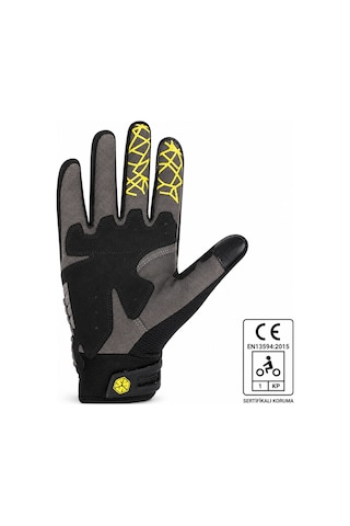 Ebakbak Motosiklet Eldiveni Full Koruma Ayarlanabilir Bilek Bantı Deri Microfiber Kumaş Motor Eldiven Yellow- Black