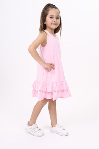 Toontoy Kız Çocuk Palmiye Baskılı Fırfırlı Elbise Açık Pembe