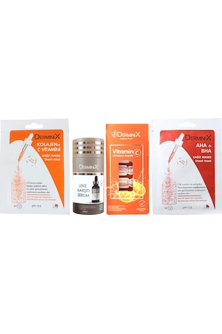 Derminix Leke Karşıtı Bakım Seti Serum + C Vitamin Ampul + C Vitamin Maske + Aha Bha Maske