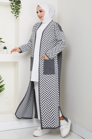 Çizgi Detaylı Triko Hırka 1604 - Antrasit Antrasit