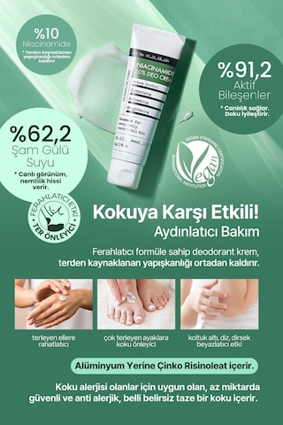 Derma Factory Alüminyum İçermeyen %10 Niacinamide Aydınlatıcı Krem Deodorant Derma Factory Deo Cream