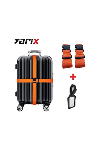 Tarix 2 Adet Turuncu Valiz Kemeri + 1 Adet Siyah Valiz Etiketi Turuncu