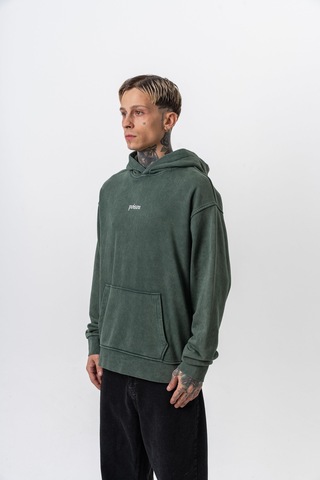 Respire Erkek Snake Baskılı Yıkamalı Kapüşonlu Oversize Hoodie Yeşil