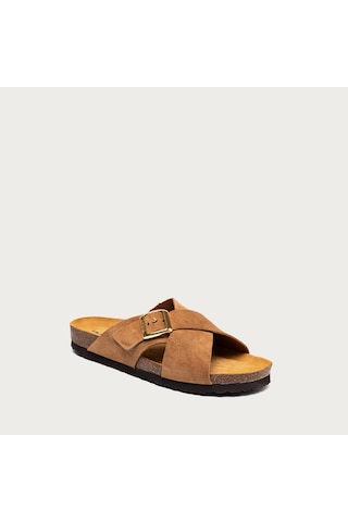 Terra Terlik Kadın 17b3 Frau Velour-s Suede Crossover-strap Slıders Toprak