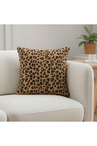 4 Lü Peluş Leopar Desenli Kırlent Kılıfı Dekoratif Ev Tekstili 45x45 Cm Leopar