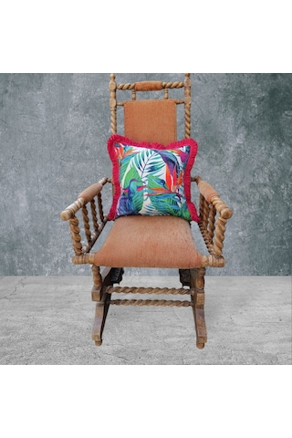 Tropikal Çift Taraflı Dekoratif Püsküllü - Saçaklı Kırlent Kılıfı Karışık/Çok Renkli