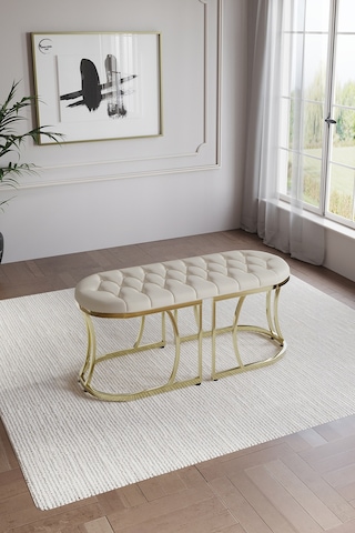 Selenit Lüks Puf Bench Bank 45 110 Gold Krem
