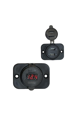 Shuıvan İkili Usb Söketi + Voltmetre Göstergeli Kapaklı-1200