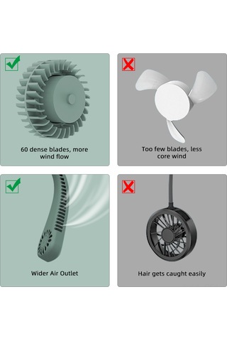 Padalink Yeşil Boylu Boyun Bağlı Fan - 360 Soğutma, Usb Şarjlı, Sessiz, Taşınabilir, Yaprak Yok, Spor Ve Seyahat İçin