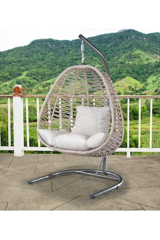 Tu Tienda Armut Salıncak Tek Kişilik Makrome Ip Örgü Bahçe Balkon Ev Salıncağı,krem Krem