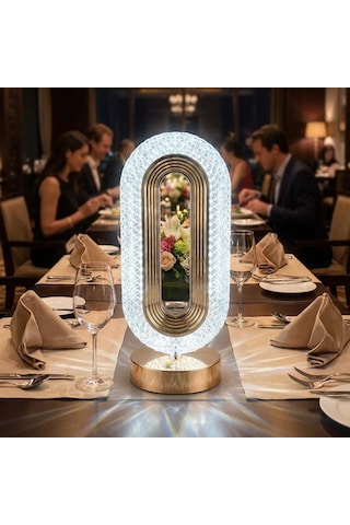 Buffer Oval Şeklinde Kristal Led Masa Lambası Dokunmatik, 3 Renk Işık Modlu, Şarjlı Deko Çok Renkli