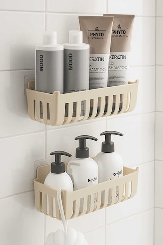 Primanova Deby 2'li Yapışkanlı Banyo Rafı Bej Bej