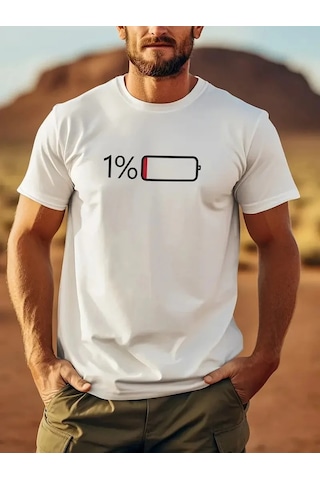 Assema Erkek Sarj %1 Baskılı T-shirt Kısa Kol Bisiklet Yaka Regular Fit Tişört - Beyaz Çok Renkli