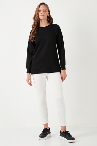 Lela Streç Oversize Fit Bisiklet Yaka Modal Kumaş Bayan Sweat 5865877 Siyah