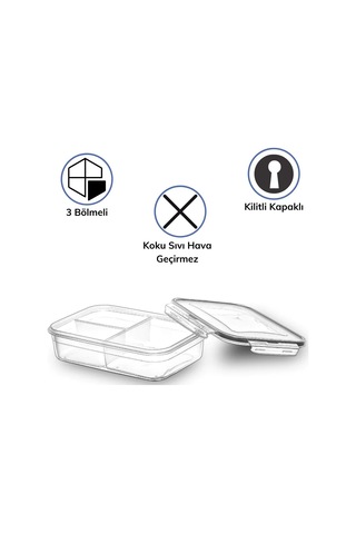 Buffer® 3 Bölmeli Kilitli Kapaklı 1 Litre Erzak Saklama Kabı Çok Renkli