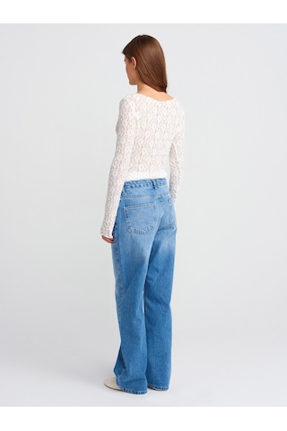 Dilvin 71790 Boru Paça Efektli Kumaş Denim Pantolon-mavi Mavi