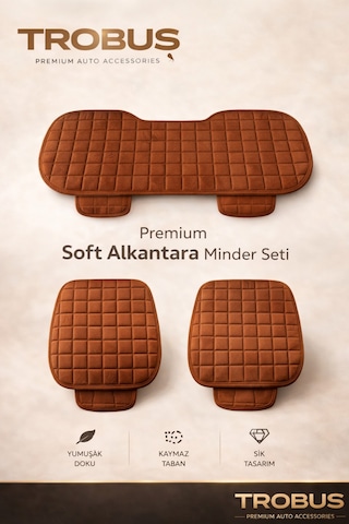 Seat Ateca 2016 Ve Sonrası Uyumlu Soft Alkantra Taba 3'lü Oto Koltuk Minder Seti