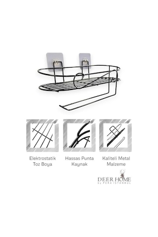 Paslanmaz Siyah Kendinden Yapışkanlı Mutfak Banyo Düzenleyici Kavanoz Havlu Kağıt Rafı Siyah