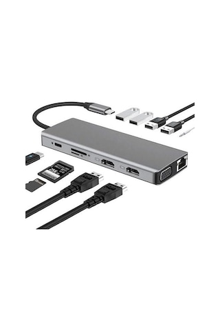 12in1 Dock Station 2 Adet Hdmı Uyumlu 1000 Mbps 4k Usb C Adaptörü Usb 3.0 Vga Rj45 Pd Için Macbook P