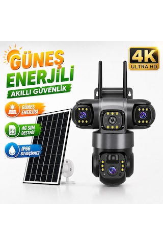 4k 3 Lens 4g Sım Kartlı Güvenlik Kamerası V380 Pro 360 Ptz Kablosuz Dış Mekan Ip66 Renkli Gece Görüşü Hareket Sensörü Cctv Kamera