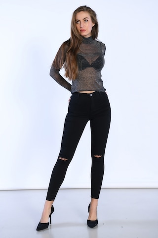 Siyah Yüksek Bel Arkadan Cepli Skinny Jeans-siyah Siyah