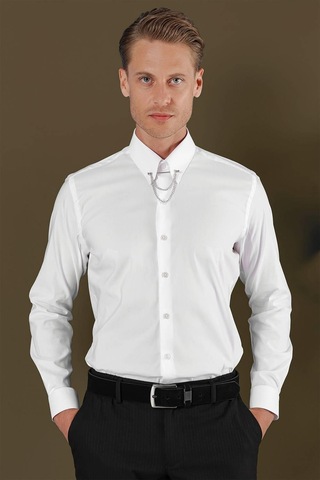 Efor Gk 703 Slim Fit Beyaz Klasik Gömlek Beyaz