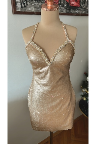 Chica Rosa Fashion Dore Swarowskı İşlemeli Parti Elbisesi Altın