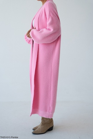 Miss Beyoğlu Kadın Oversize Uzun Triko Hırka Pembe, Taş, Bej , Siyah , Kahve , Sarı , Bebe Mavi-standart Beden Pembe