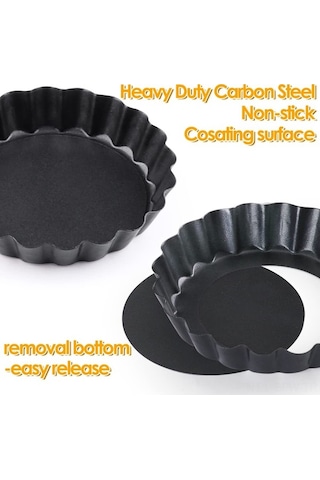 Besthome1 12 Adet Siyah 4 İnç Karbon Çelik Pasta Kalıbı, Yumuşak Anti-yapışkan Tabaka, Çıkarılabilir Taban, Ev Fırınlama Tart V Siyah