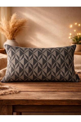 Kahverengi Geometrik Desenli Keten Kırlent Kılıfı 35x50 Cm Premium Collection Kahverengi