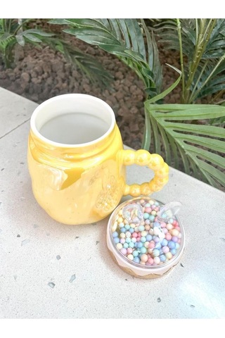 Tavşan Kapaklı Ponpon Kupa Mug Sarı