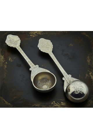 Ludıa Osmanlı Temalı Otantik 2'li Set Gümüş Renk Dekoratif Metal Kaşık 10.5 Cm Gri