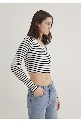 Mavi - Uzun Kollu Crop Basic Tişört 1613041-85586 Siyah