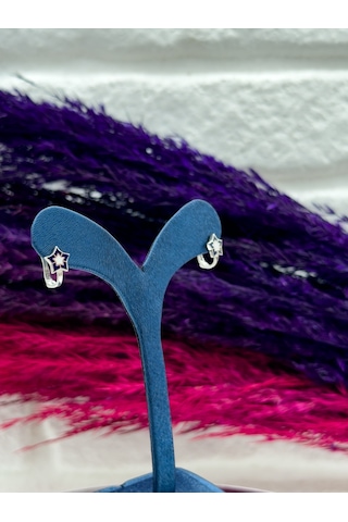 925 Ayar Gümüş Yıldızlı Mineli Zarif Kız Çocuk Küpesi Gümüş