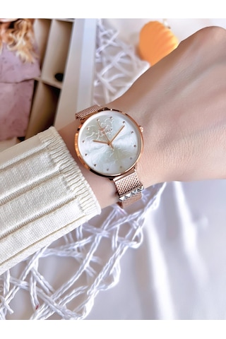 Ferro Hasır Kordonlu Rose Gold Kararmaz Renk Atmaz 3 Atm Özel Tasarım Kadın Kol Saati Bf21087cwt-c