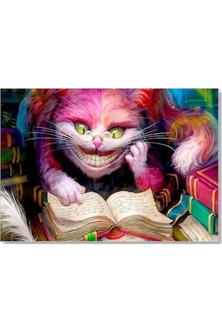 Cakasepetim Gülümseyen Kedi Alice Harikalar Diyarı Görsel Ahşap Mdf Tablo