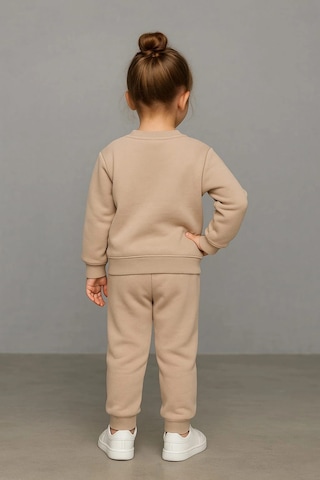 Papatya Nakışlı %100 Pamuk 2 Li Çocuk Eşofman Takımı Bej