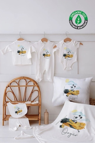 Lilabio %100 Organik Isme Özel Isimli 10lu Hastane Çıkışı Panda Ekru