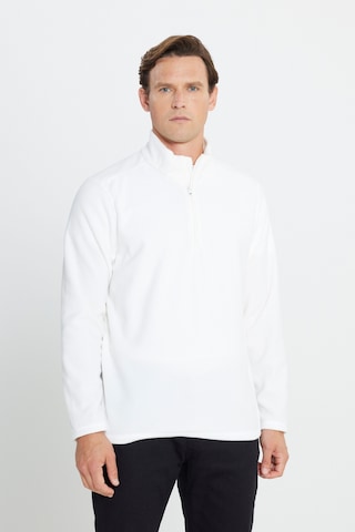 AC&Co / Altınyıldız Classics Anti-Pilling Tüylenme Yapmayan Bato Yaka Erkek Polar Sweatshirt Beyaz