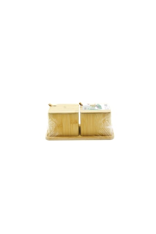 2pcs Baharatlık - Tuzluk Ahşap Bambu Çok Renkli