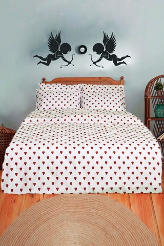 Kırmızı Kalpli Nevresim Seti Tek Kişilik Beyaz - Kırmızı