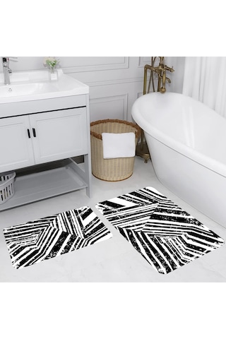 Rovigo Home Baskılı Kaymaz Taban 2 Li Banyo Paspas Takım Rvg5229-100X60-60X50 Çok Renkli