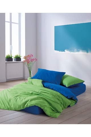 Cozy Home Popping Colors Tek Kişilik Lastikli Çarşaflı Nevresim Takımı Sage Yeşil-mavi