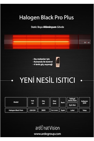 Ardonat Halogen Black Pro Plus Kumandalı 3000W Dış Mekan Isıtıcı