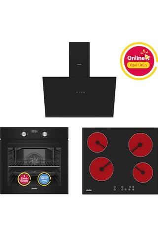 Simfer 4 Fonksiyon Trend Dijital Siyah Power Turbo Elektrikli 3'lü Ankastre Set (Fırın + Elektrikli Ocak + Davlumbaz)