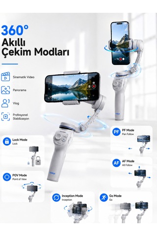 Canlı Yayın Vlog İçin 3 Eksen Telefon Sabitleyici Gimbal 360 Aı Takipli