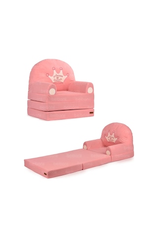 Portatif Katlanabilir Sevimli Çocuk Koltuğu - 3 Katlı Çocuk Yatak Koltuk - Taşınabilir Bebek Koltuğu Pembe Beyaz