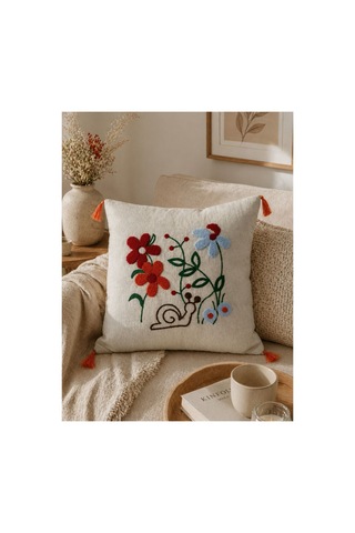 Punch Nakışlı Kırlent Kılıfı 45x45 Cm Kırlangıç Home Çapa Çiçek Desenli Turuncu-beyaz-çiçek