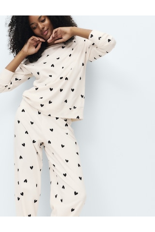 Marks & Spencer Polar Baskılı Pijama Takımı T37004626F Krem Mix