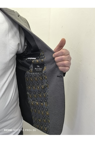 Duayen Dmctekstil Erkek Siyah Desenli İtalyan Kesim Dar Kalıp Tek Düğme Blazer Ceket